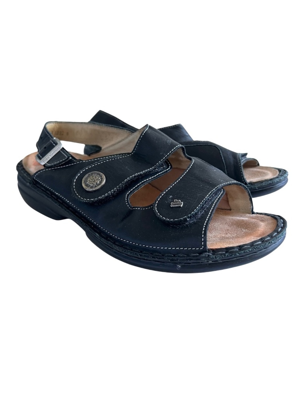 FINN COMFORT Sandals Black Leather 2 Strap Sling Back 40D Made in Germany US 9